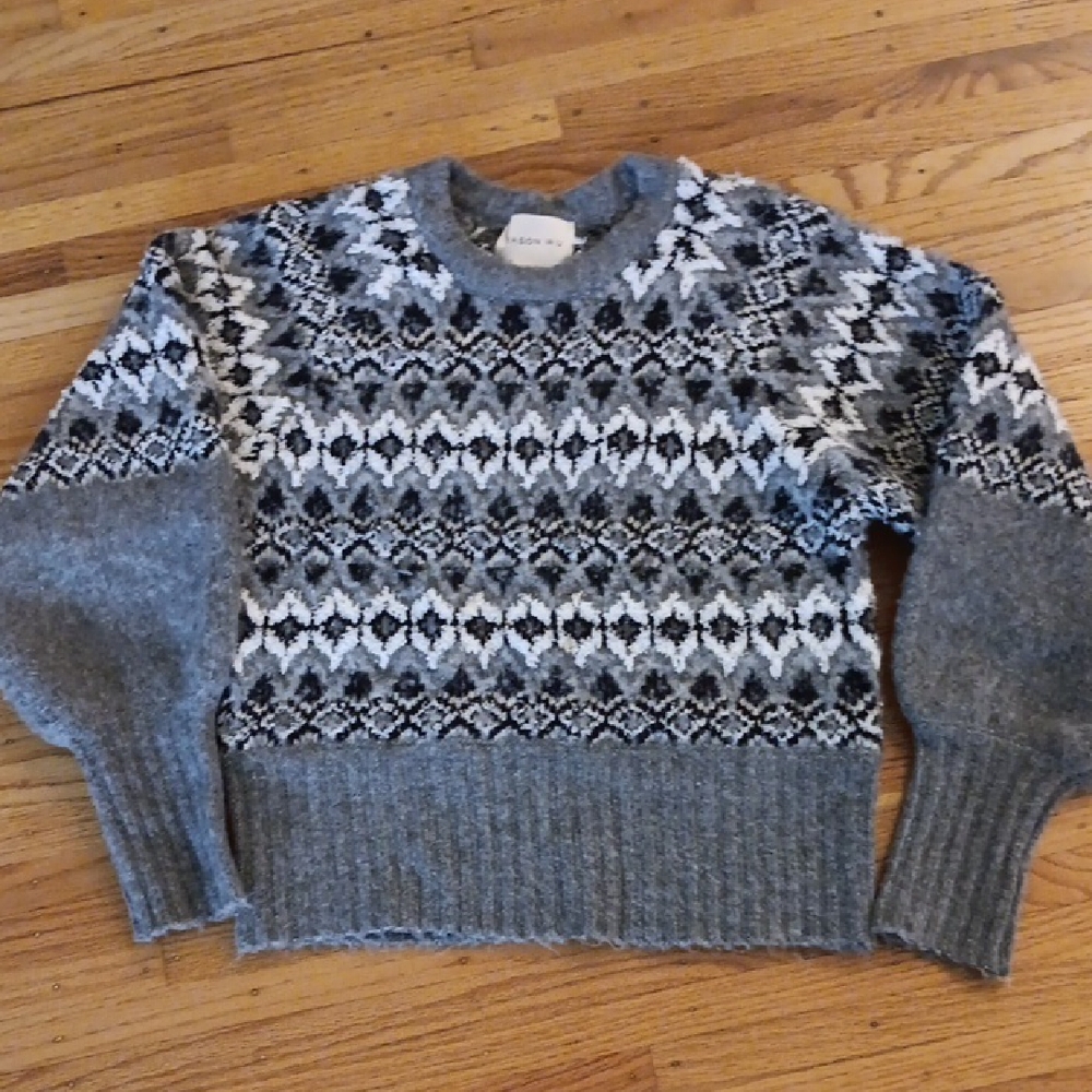 Jason Wu Gray and White Crewneck Sweater